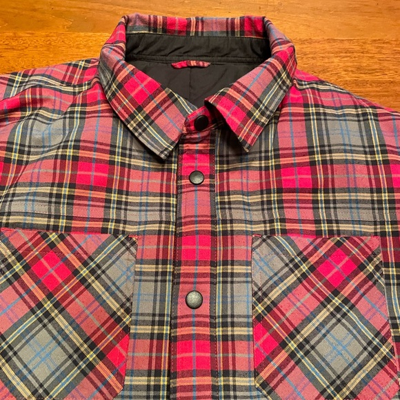 Large United By blue Reversible Jacket Red Plaid Tartan Solid Black - Picture 11 of 13